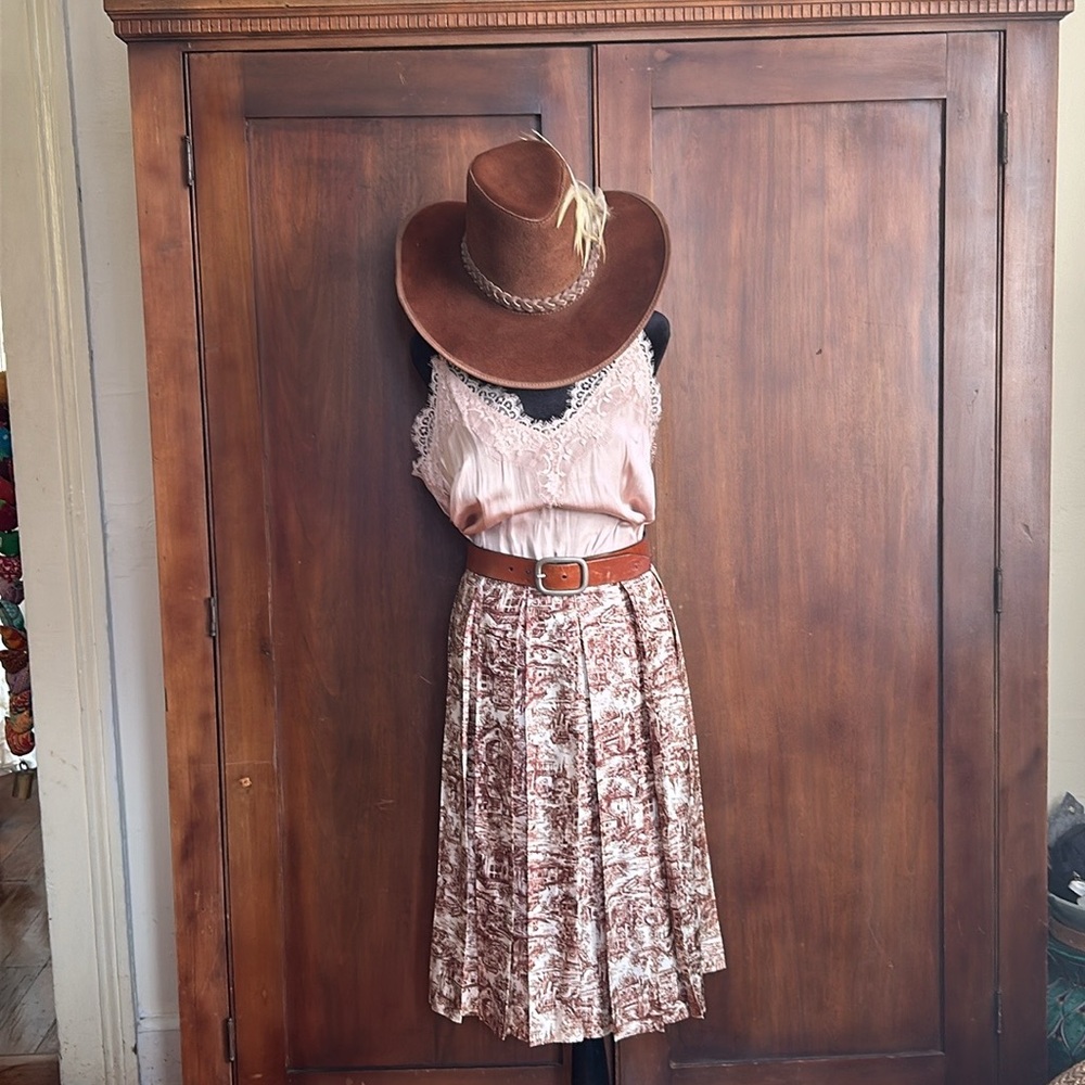 Vintage Silk Toile Box Pleat Handmade Skirt 6 - Picture 2 of 10